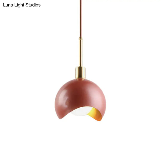 Red Quarter Sphere Pendant Lamp: Designer Single Metal Suspension Light With Waveform Edge