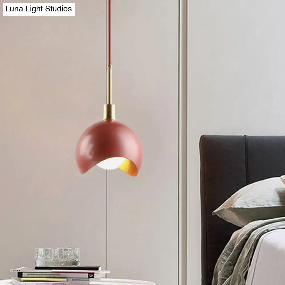 Designer Red Quarter Sphere Pendant Lamp With Waveform Edge And Metal Suspension Light