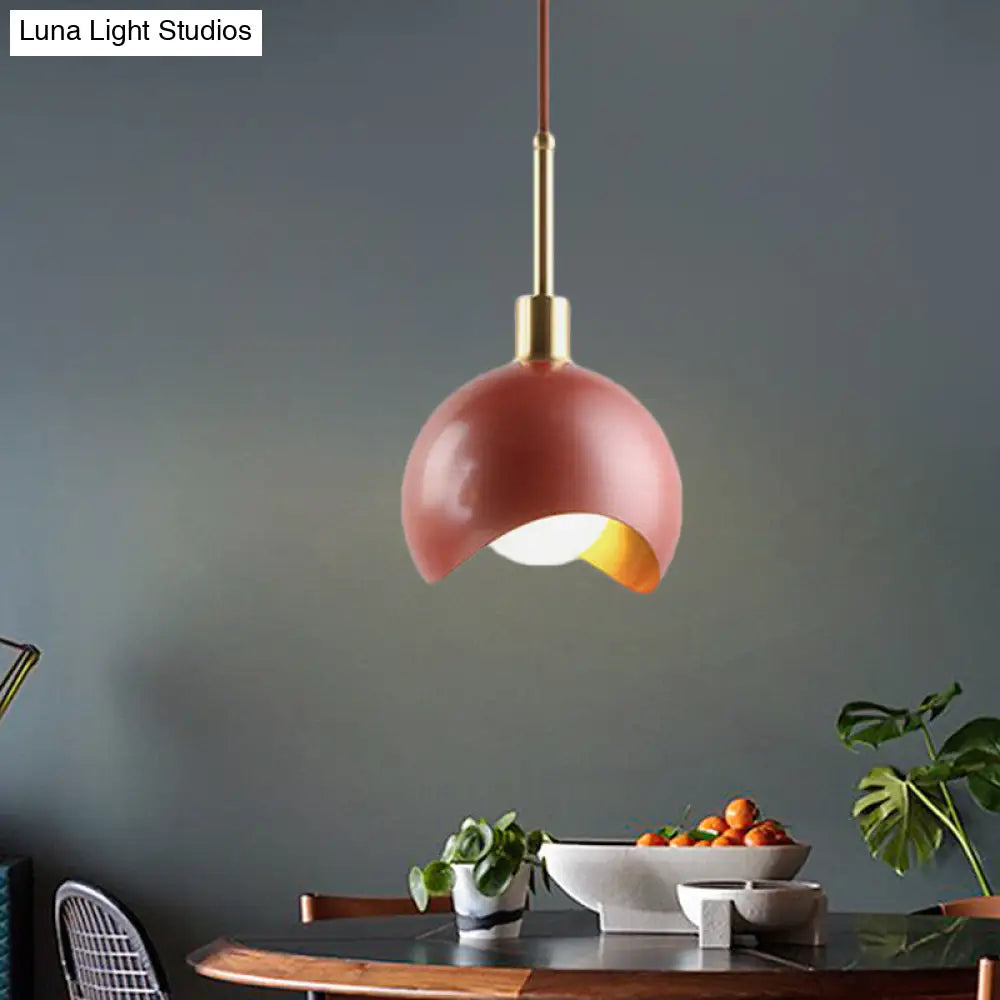 Red Quarter Sphere Pendant Lamp: Designer Single Metal Suspension Light With Waveform Edge