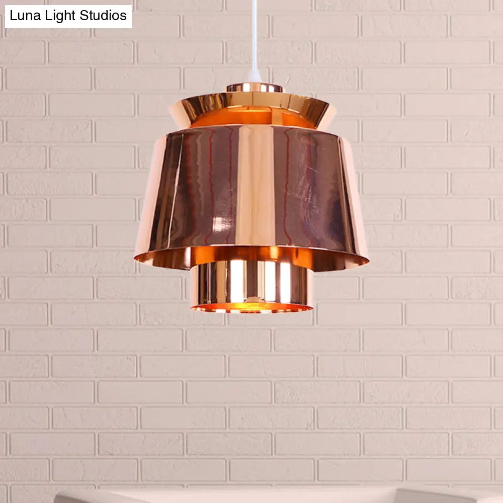 Designer Rose Gold Mirror Pendant Light With Tapered Shade - Modern & Stylish Metal Ceiling