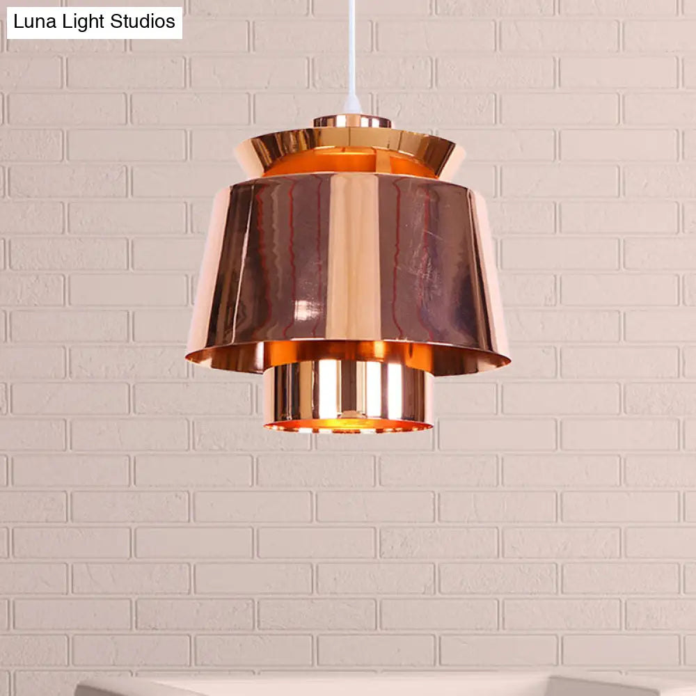 Designer Style Rose Gold Mirror Pendant Light With Tapered Metal Shade - Ceiling