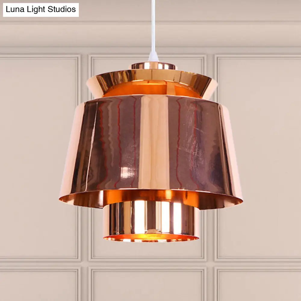 Designer Style Rose Gold Mirror Pendant Light With Tapered Metal Shade - Ceiling Copper