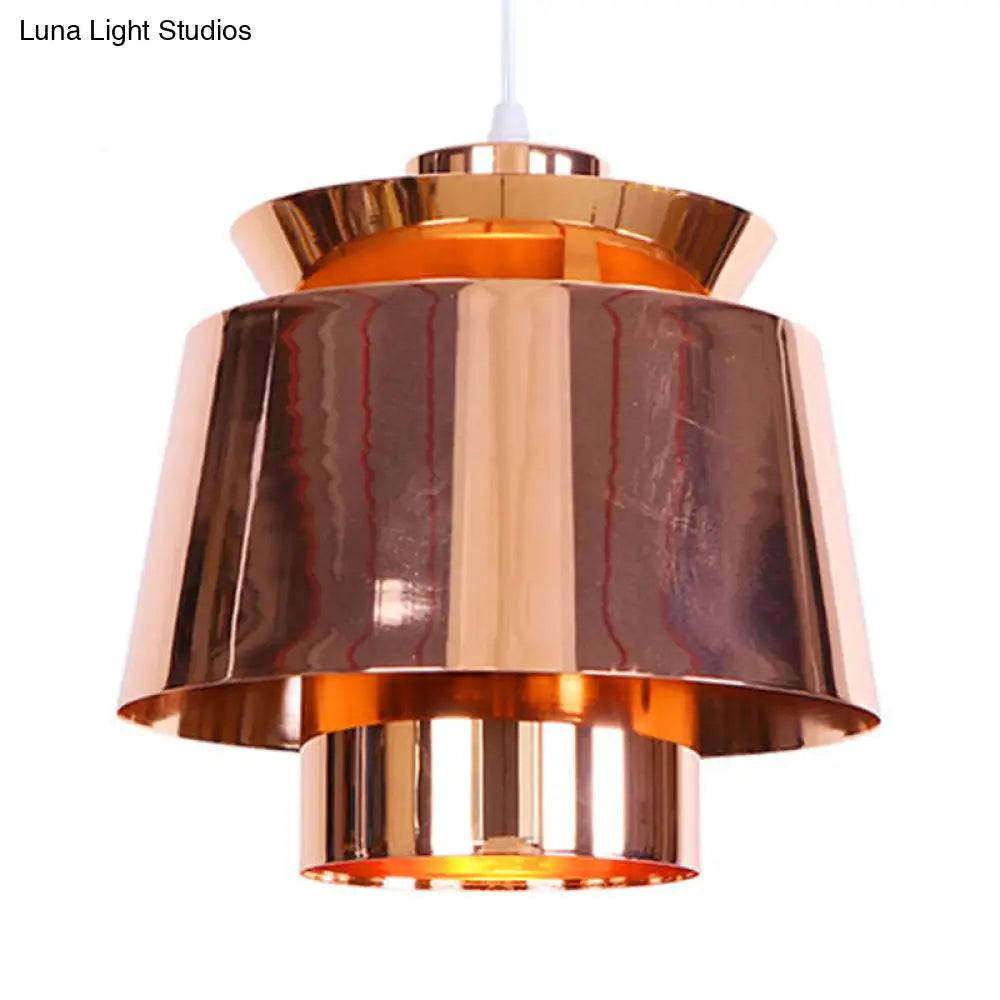 Designer Rose Gold Mirror Pendant Light With Tapered Shade - Modern & Stylish Metal Ceiling