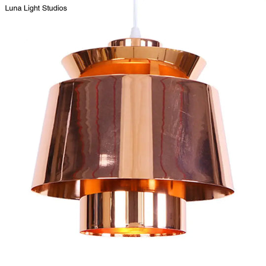 Designer Rose Gold Mirror Pendant Light With Tapered Shade - Modern & Stylish Metal Ceiling
