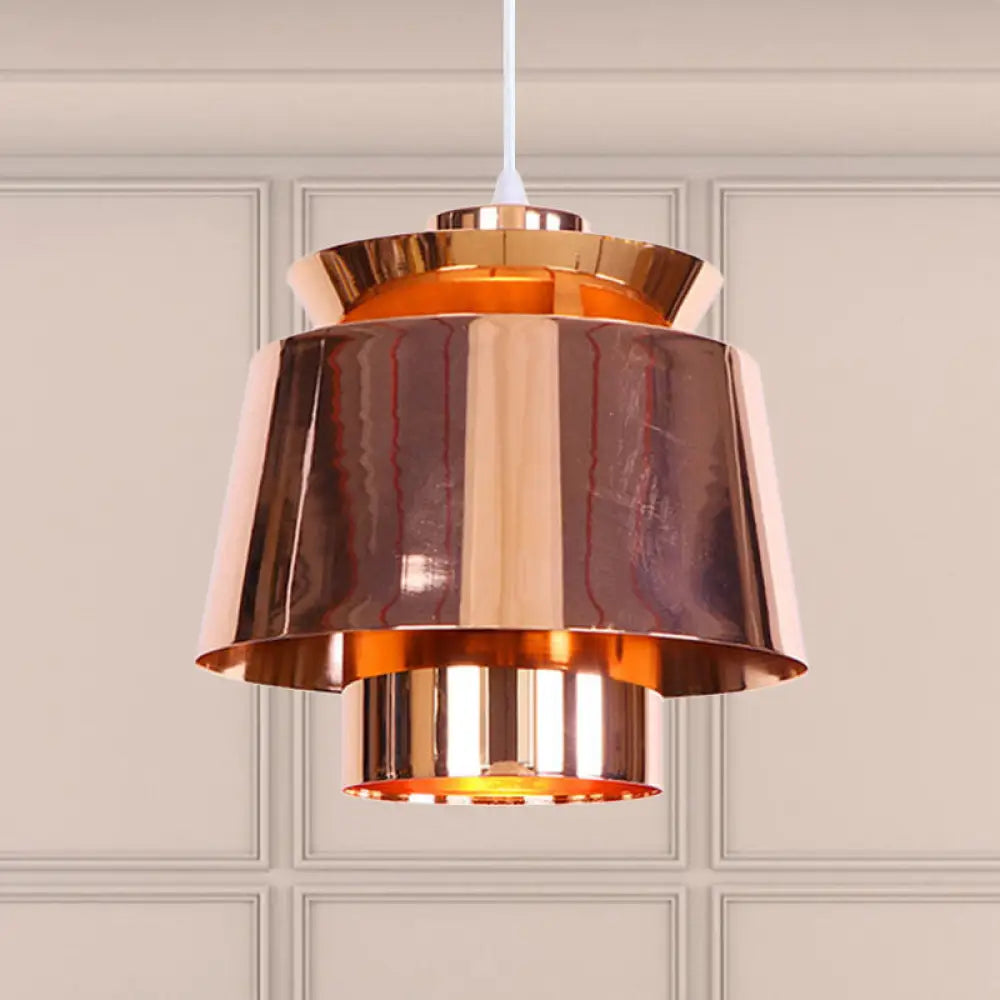 Designer Rose Gold Mirror Pendant Light With Tapered Shade - Modern & Stylish Metal Ceiling Copper