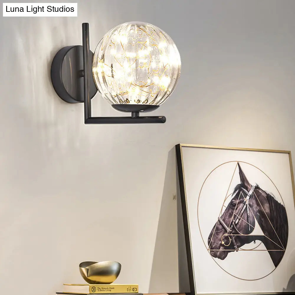 Designer Style Glass Led Wall Sconce - Mini Globe Light Fixture For Bedroom