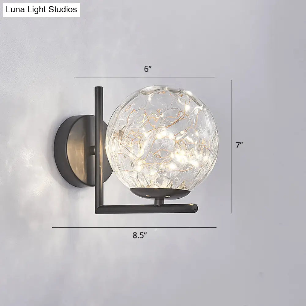 Designer Style Glass Led Wall Sconce - Mini Globe Light Fixture For Bedroom