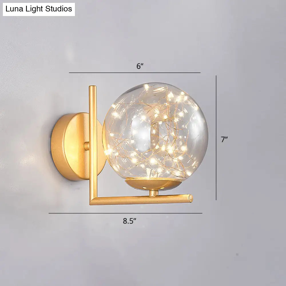 Designer Style Glass Led Wall Sconce - Mini Globe Light Fixture For Bedroom