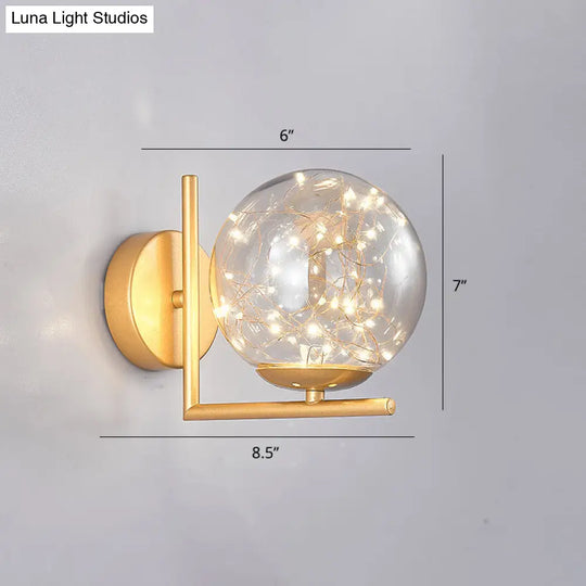 Designer Style Glass Led Wall Sconce - Mini Globe Light Fixture For Bedroom