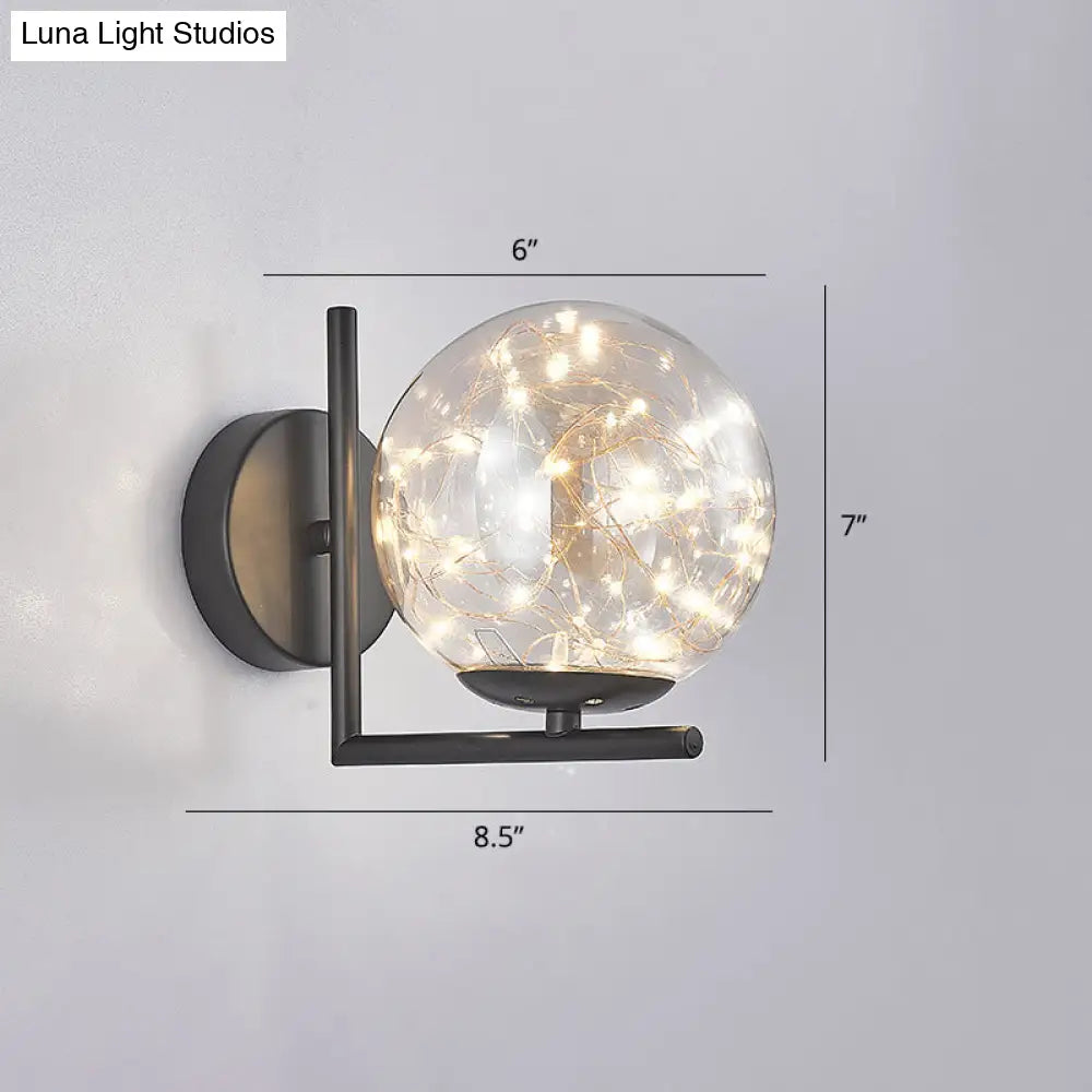 Designer Style Glass Led Wall Sconce - Mini Globe Light Fixture For Bedroom