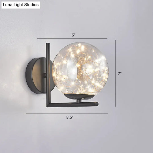 Designer Style Glass Led Wall Sconce - Mini Globe Light Fixture For Bedroom