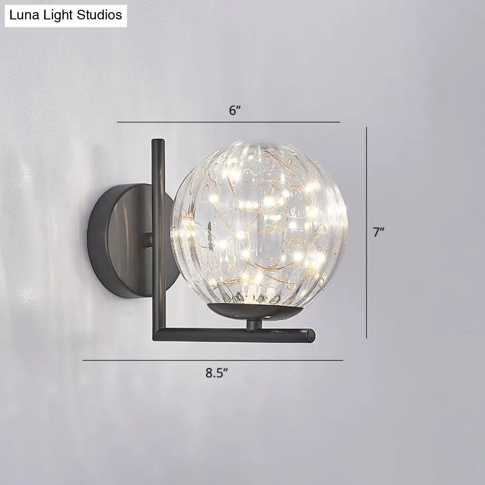 Designer Style Glass Led Wall Sconce - Mini Globe Light Fixture For Bedroom