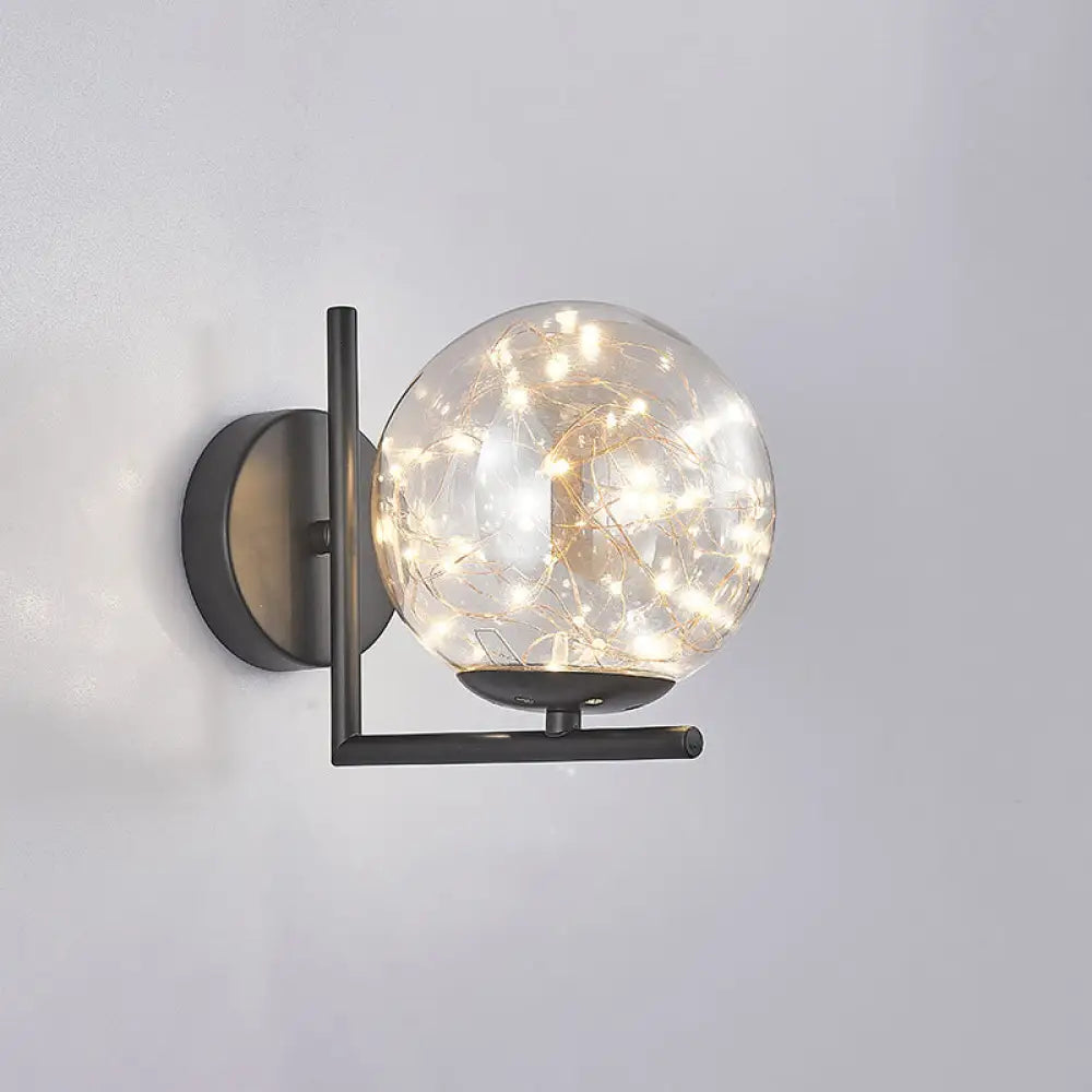 Designer Style Glass Led Wall Sconce - Mini Globe Light Fixture For Bedroom Black / Stained