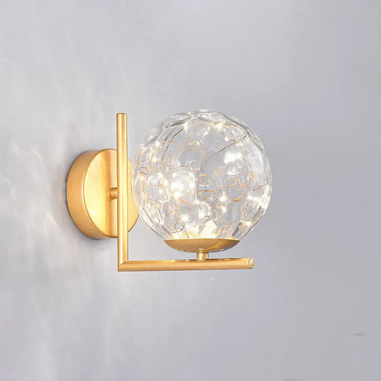 Designer Style Glass Led Wall Sconce - Mini Globe Light Fixture For Bedroom Gold / Prismatic