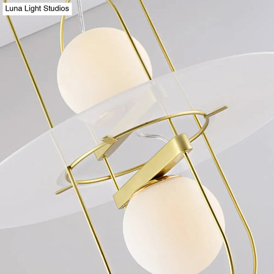 Modern White Glass Orb Chandelier - 2 Light Kitchen Hanging Lamp With Oval Frame Design