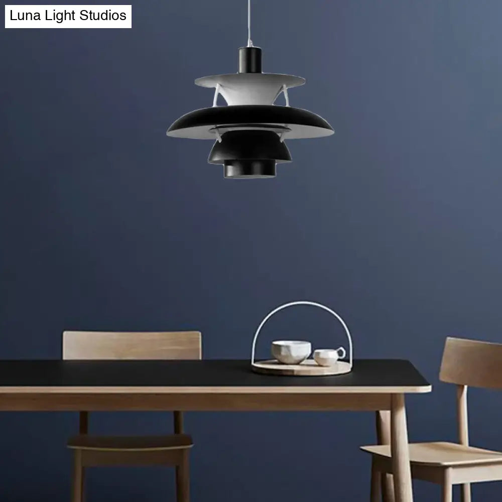 Designer Tiered Metal Pendant Light With Hanging Cord - 1 Ceiling Fixtures Black / 12