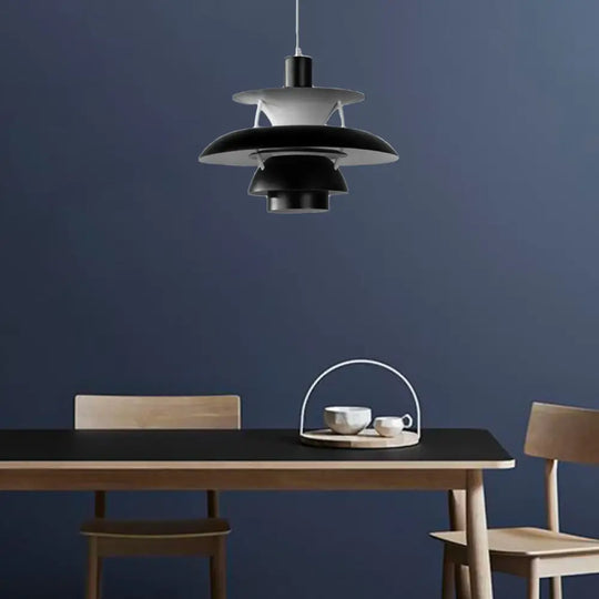 Designer Tiered Pendant Light With Metal Shade - Stylish Ceiling Hanging Black / 12’