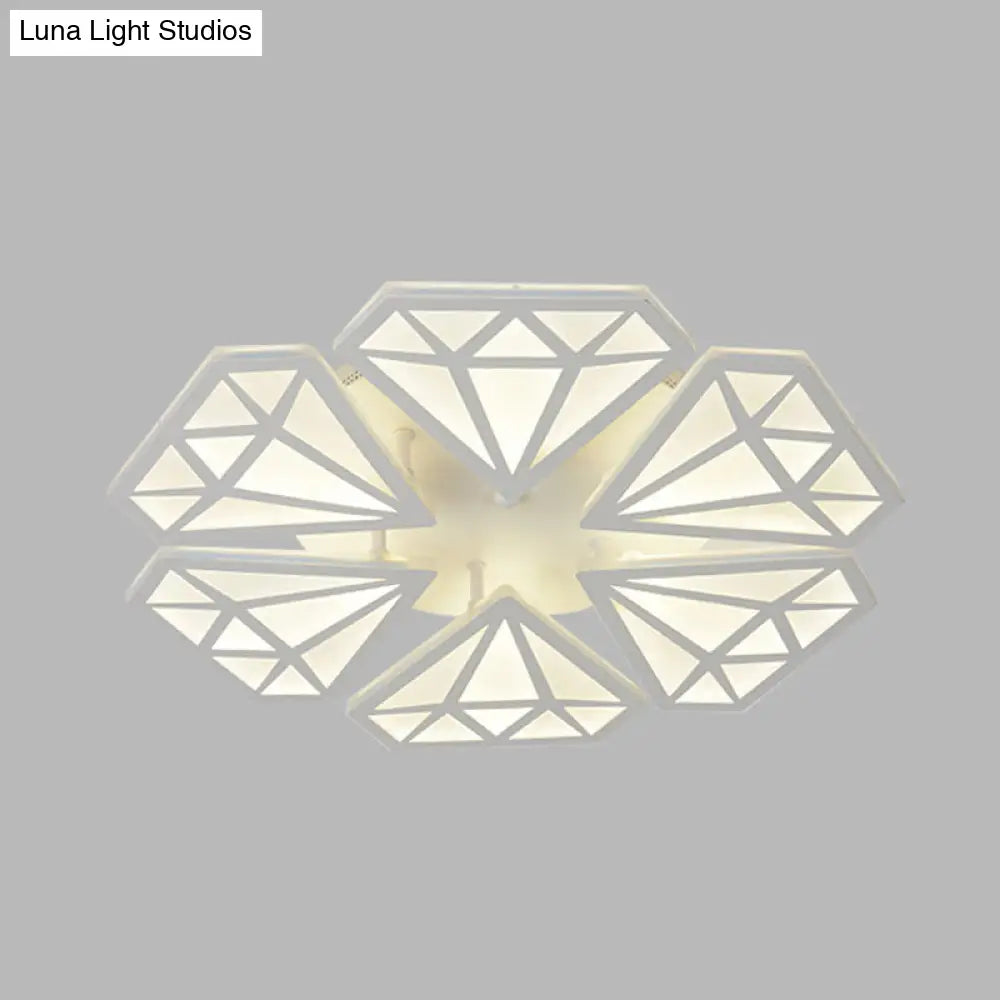 Diamond Acrylic Flush Mount Led Ceiling Light In Warm/White - Contemporary White Fixture