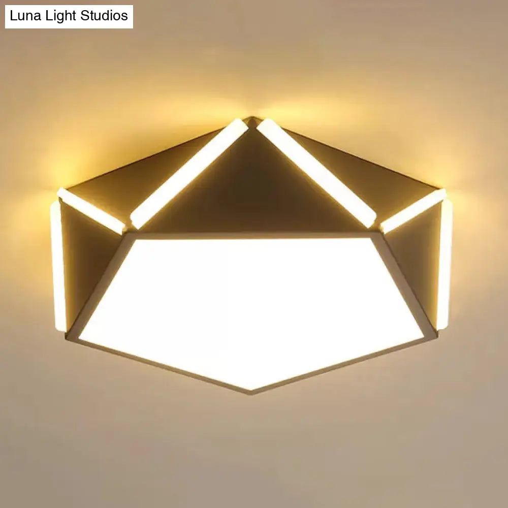 Diamond Acrylic Led Ceiling Lamp - Cafe Pentagon Macaron Style Grey / 16 Warm