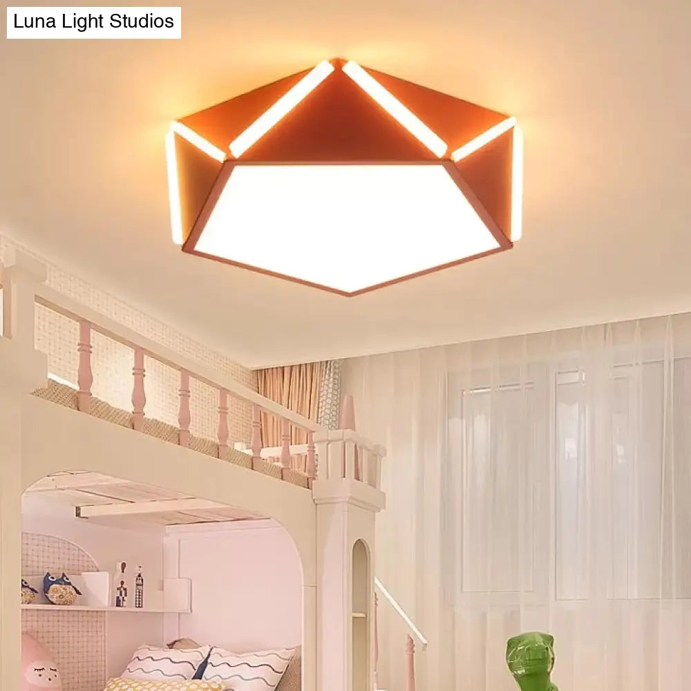 Diamond Acrylic Led Ceiling Lamp - Cafe Pentagon Macaron Style Pink / 16 White