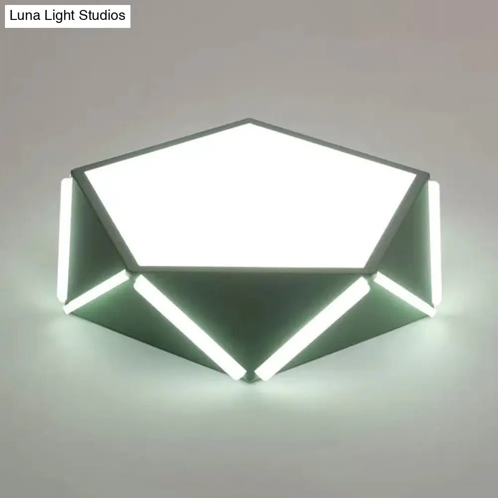Diamond Acrylic Led Ceiling Lamp - Cafe Pentagon Macaron Style Green / 16 White