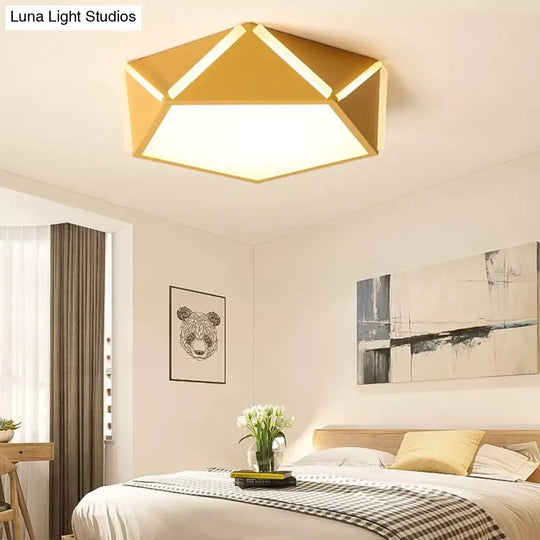 Diamond Acrylic Led Ceiling Lamp - Cafe Pentagon Macaron Style Yellow / 16 Warm