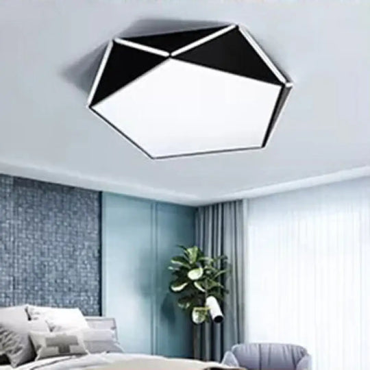 Diamond Acrylic Led Ceiling Lamp - Cafe Pentagon Macaron Style Black / 16’ Warm