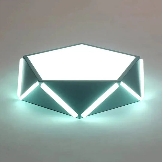 Diamond Acrylic Led Ceiling Lamp - Cafe Pentagon Macaron Style Blue / 16’ White