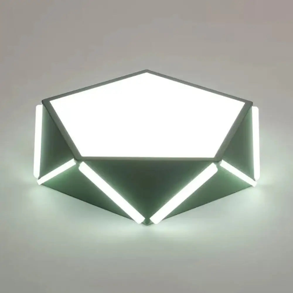 Diamond Acrylic Led Ceiling Lamp - Cafe Pentagon Macaron Style Green / 16’ White