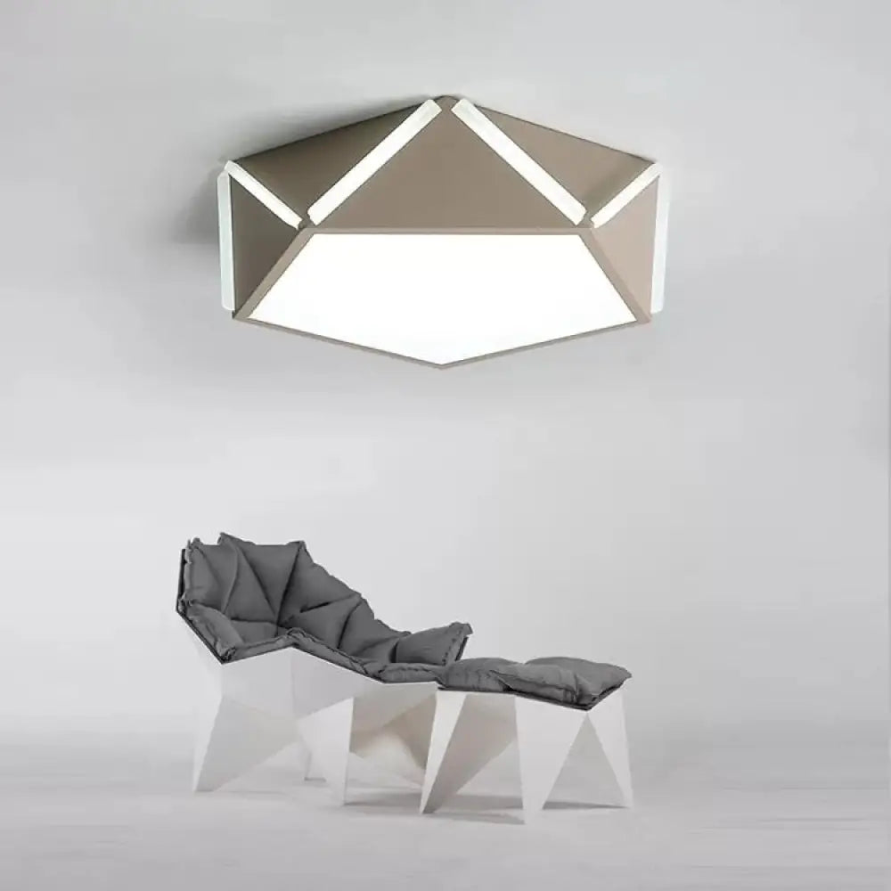 Diamond Acrylic Led Ceiling Lamp - Cafe Pentagon Macaron Style Grey / 16’ Third Gear