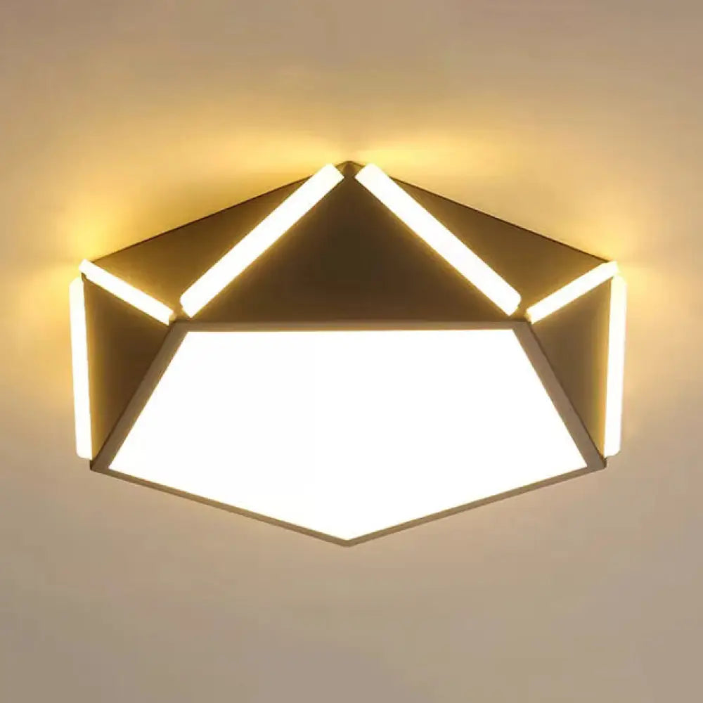 Diamond Acrylic Led Ceiling Lamp - Cafe Pentagon Macaron Style Grey / 16’ Warm