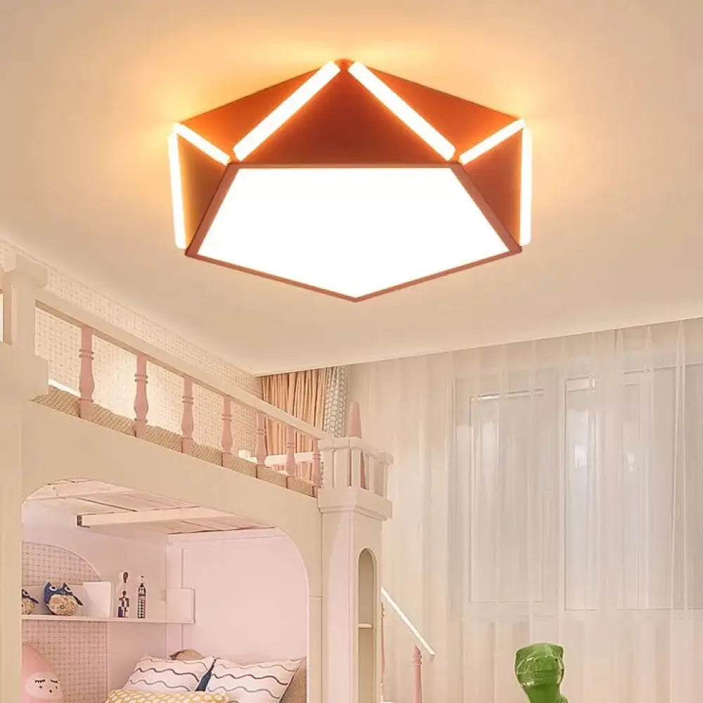 Diamond Acrylic Led Ceiling Lamp - Cafe Pentagon Macaron Style Pink / 16’ White