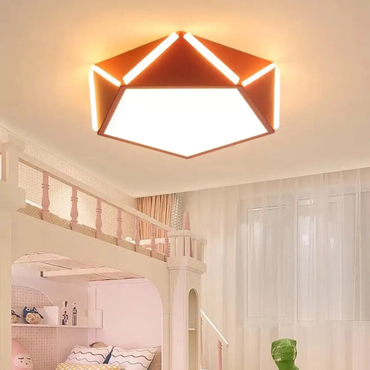 Diamond Acrylic Led Ceiling Lamp - Cafe Pentagon Macaron Style Pink / 16’ White