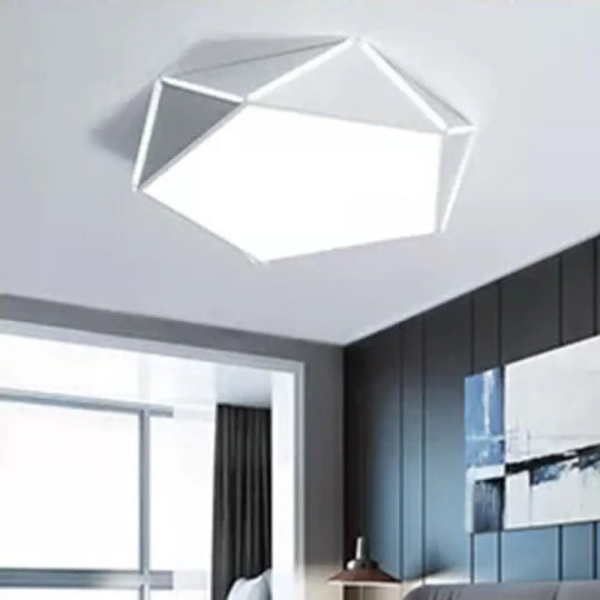 Diamond Acrylic Led Ceiling Lamp - Cafe Pentagon Macaron Style White / 16’ Warm