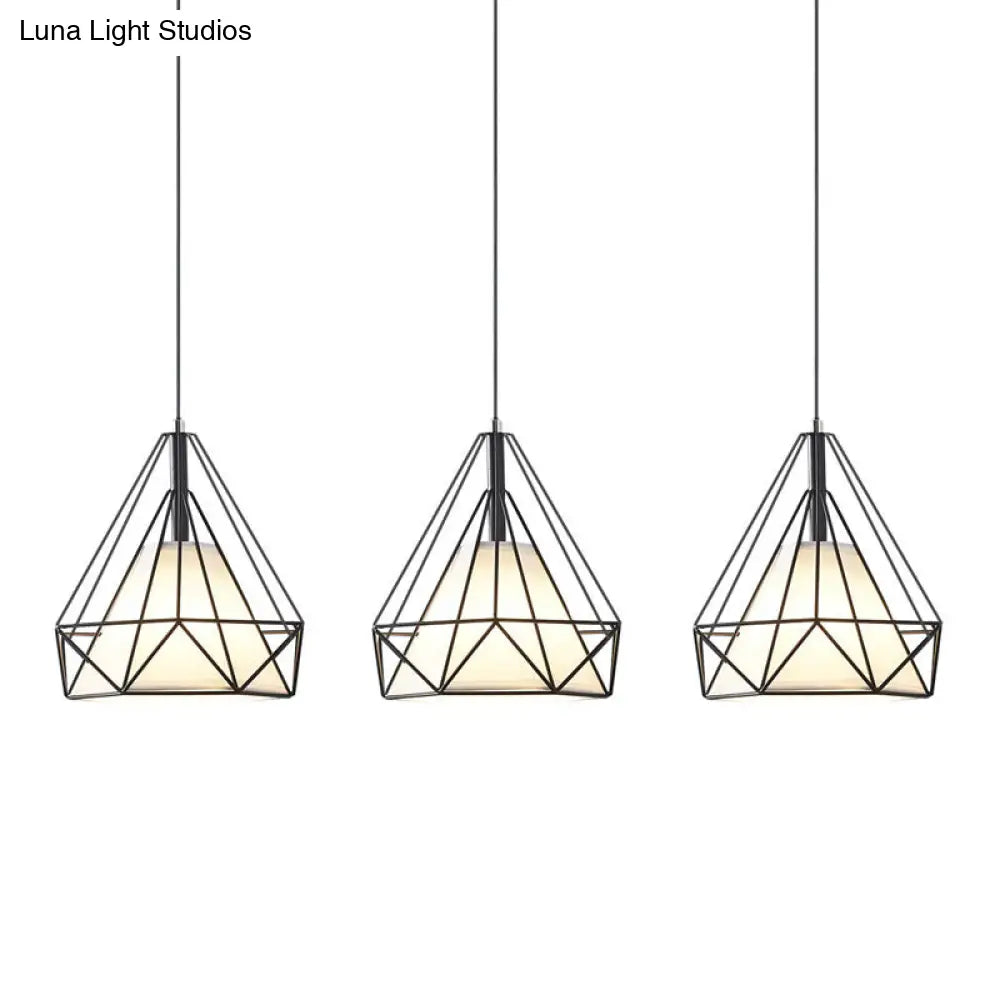 Diamond Cage Multi-Pendant Industrial Ceiling Light With 3 Hanging Lights For Hallway