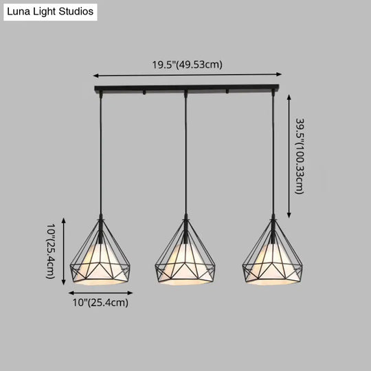 Diamond Cage Industrial Ceiling Light With 3 Multi Pendants And Hanging Cord For Hallway