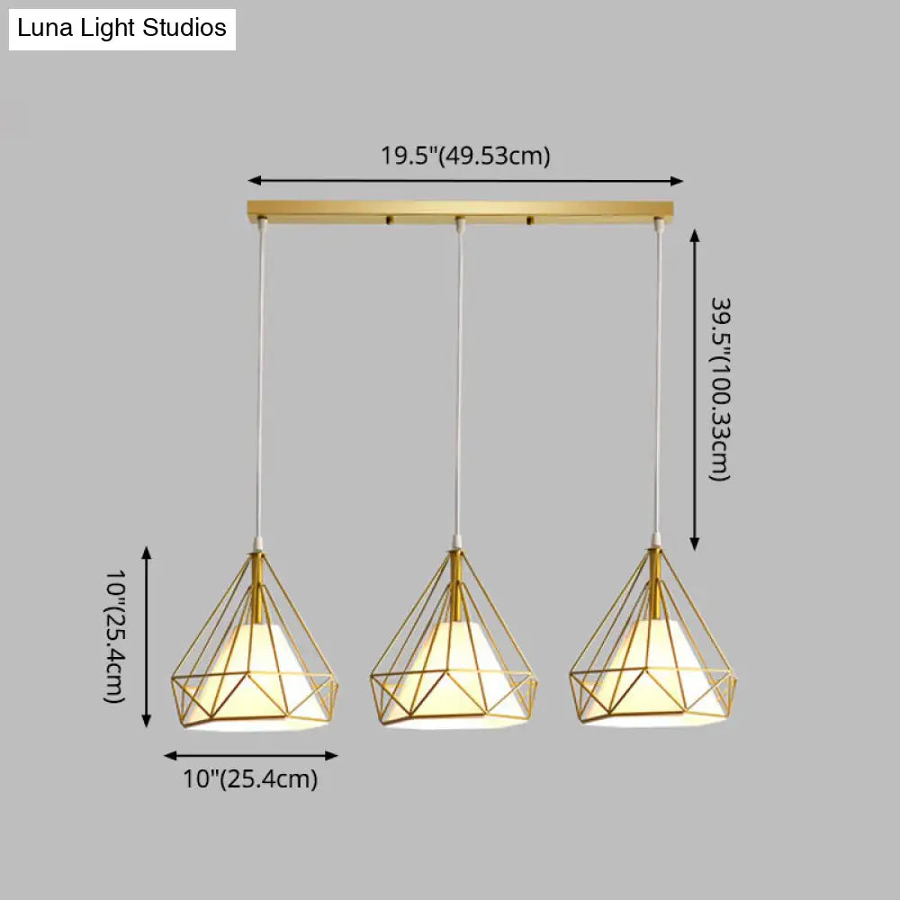 Diamond Cage Industrial Ceiling Light With 3 Multi Pendants And Hanging Cord For Hallway