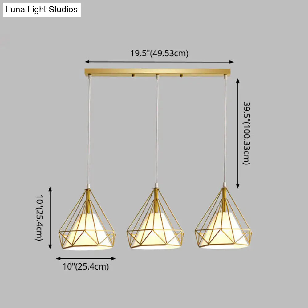 Diamond Cage Multi-Pendant Industrial Ceiling Light With 3 Hanging Lights For Hallway