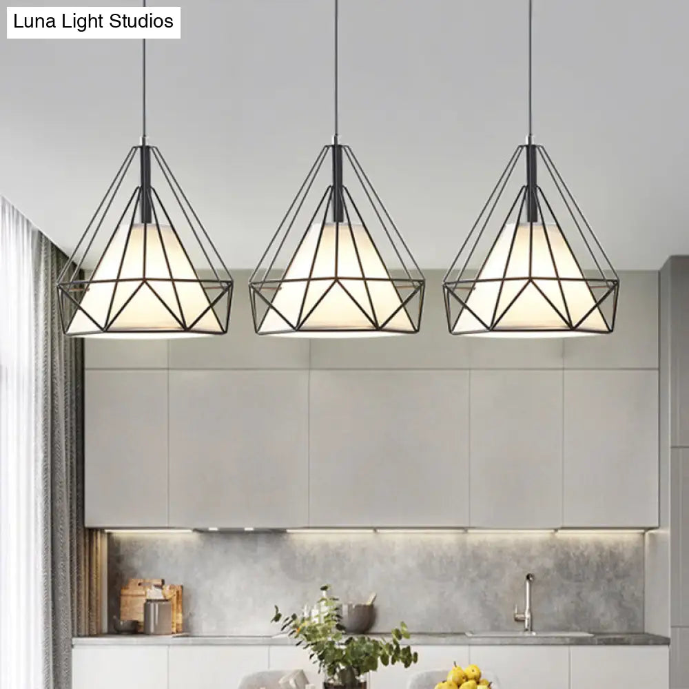 Diamond Cage Industrial Ceiling Light With 3 Multi Pendants And Hanging Cord For Hallway