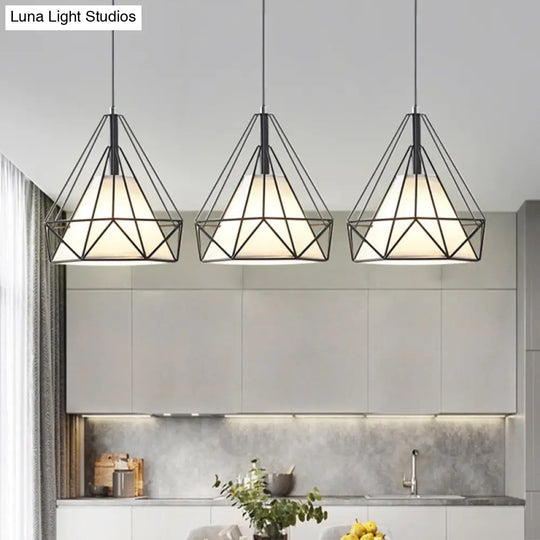 Diamond Cage Industrial Ceiling Light With 3 Multi Pendants And Hanging Cord For Hallway