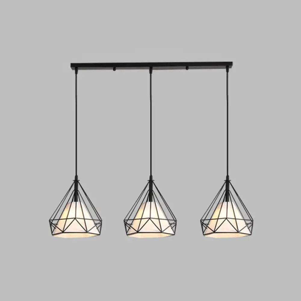 Diamond Cage Industrial Ceiling Light With 3 Multi Pendants And Hanging Cord For Hallway Black /