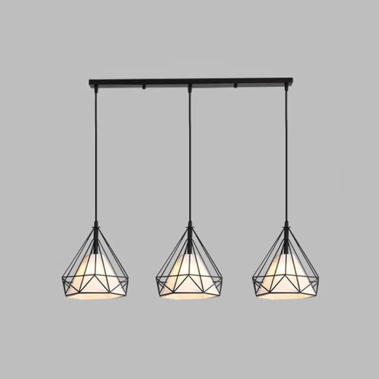 Diamond Cage Industrial Ceiling Light With 3 Multi Pendants And Hanging Cord For Hallway Black /