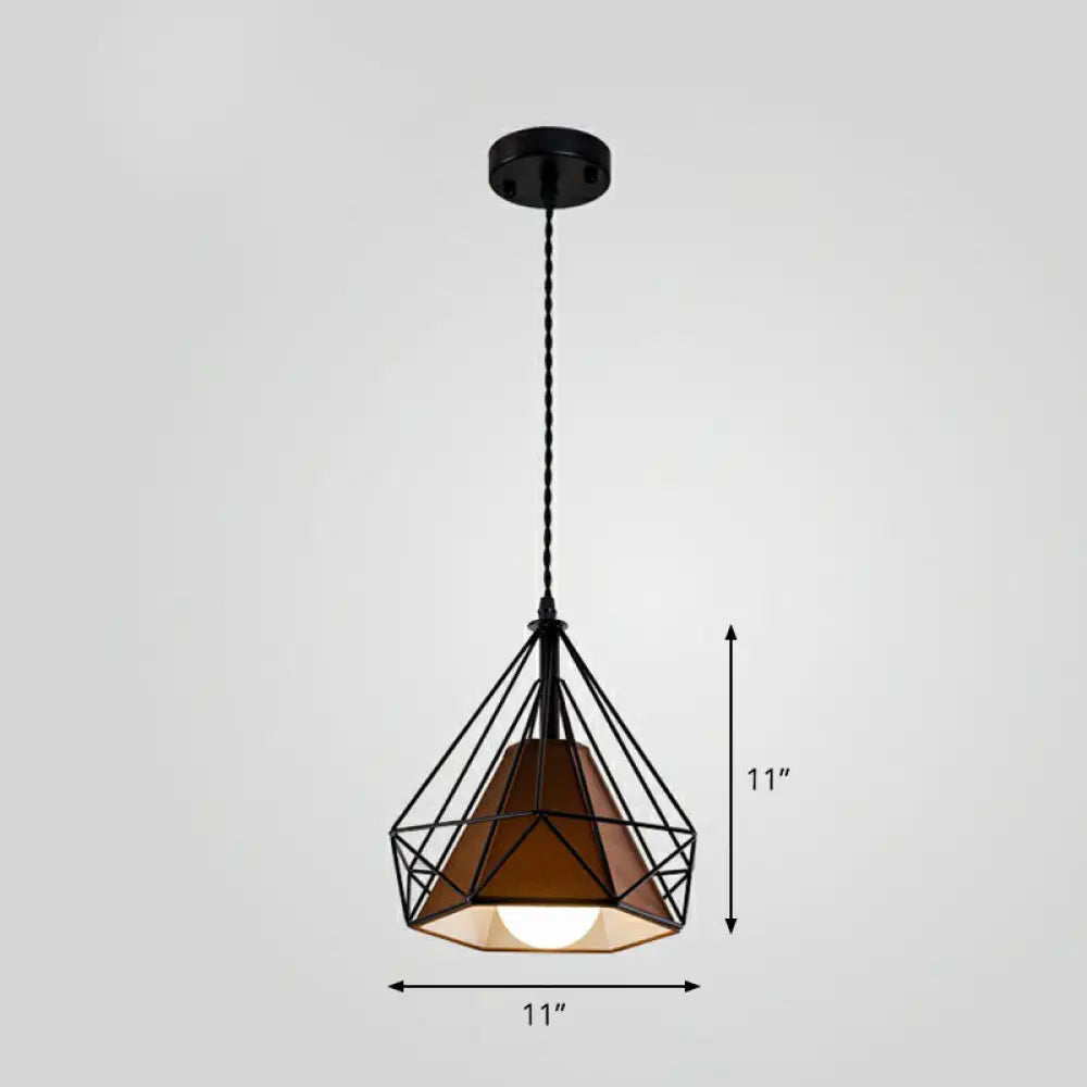 Diamond Cage Iron Pendant Light For Dining Room - Vintage Hanging Fixture Black / Brown