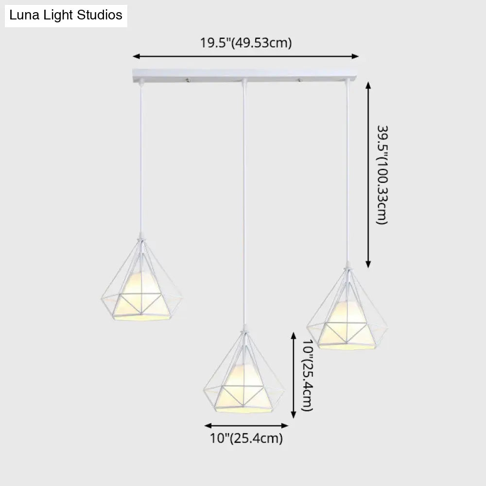 Diamond Cage Multi-Pendant Light With 3 Lights - Creative Industrial Design Perfect For Restaurants