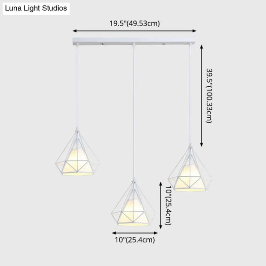 Diamond Cage Multi-Pendant Light With 3 Lights - Creative Industrial Design Perfect For Restaurants