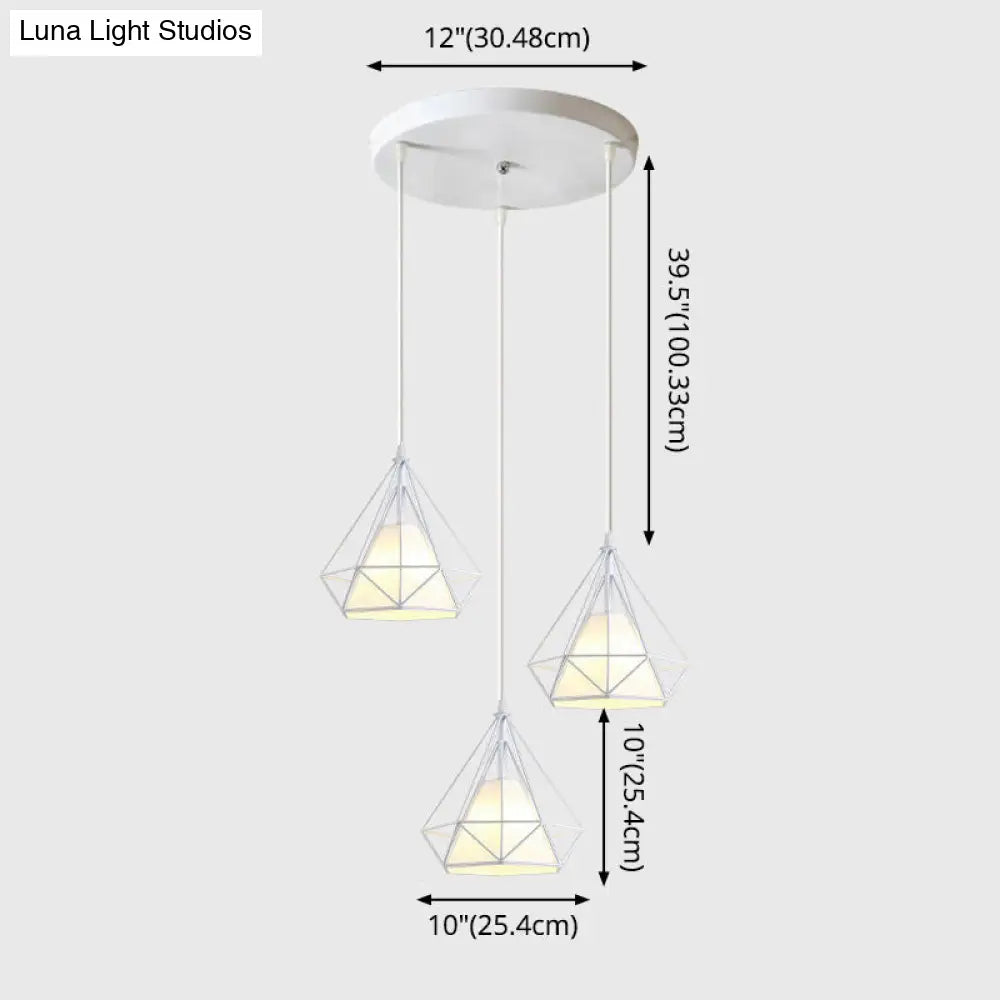 Diamond Cage Multi Pendant Light With 3 Lights Creative Industrial Metal Multi-Light For Restaurants