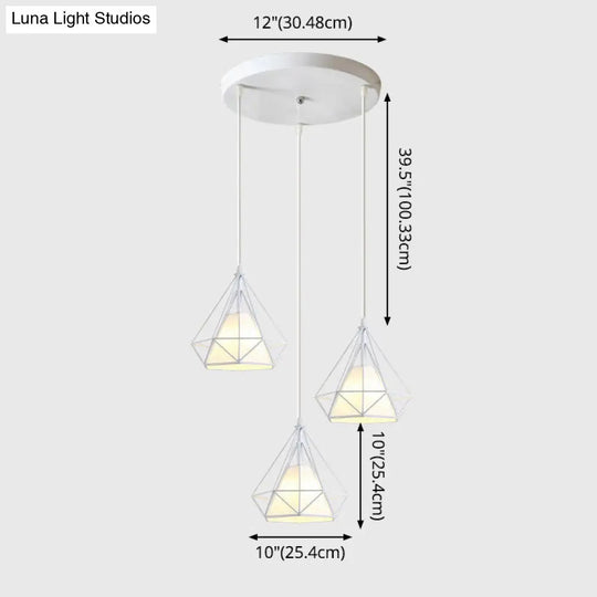 Diamond Cage Multi Pendant Light With 3 Lights Creative Industrial Metal Multi-Light For Restaurants