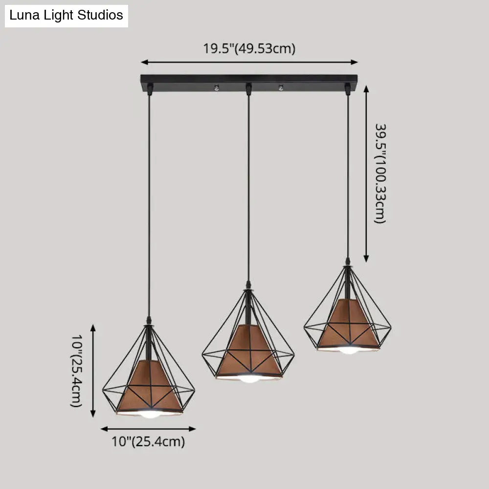 Diamond Cage Multi Pendant Light With 3 Lights Creative Industrial Metal Multi-Light For Restaurants