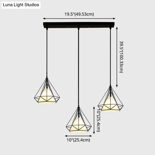 Diamond Cage Multi Pendant Light With 3 Lights Creative Industrial Metal Multi-Light For Restaurants