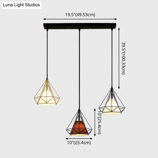 Diamond Cage Multi Pendant Light With 3 Lights Creative Industrial Metal Multi-Light For Restaurants